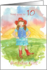 Happy 10th Birthday Cowgirl Boots Custom Age Sunset card