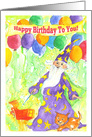 Happy Birthday Wizard Magic Gift Dog Watercolor Illustration card