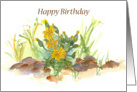 Happy Birthday Yellow Watercolor Flowers Desert Plants card