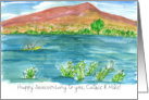 Happy Anniversary Lake Kayak Desert Mountain Custom Name card