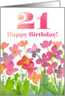 Happy 21st Birthday Pink Watercolor Flowers card