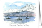 Happy Father’s Day Fishing Boats Mountain Lake card