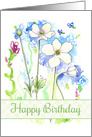 Happy Birthday White Watercolor Wildflowers card