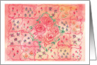 Pink Rose Flower Quilt Watercolor Note Card