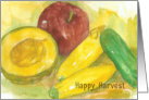 Happy Harvest Autumn Vegetables Apple Watercolor card