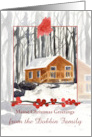 Maine Christmas Greetings Winter Cabin Forest Custom card