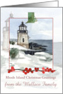 Rhode Island Christmas Greetings Lighthouse Custom Name card