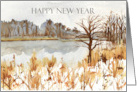 Happy New Year Winter Lake Snow Watercolor card