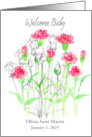 Welcome Baby Birth Announcement Pink Carnations Custom card