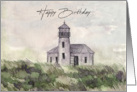 Happy Birthday Bandon Oregon Lighthouse Watercolor card