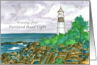 Greetings Portland Head Lighthouse Maine Watercolor card