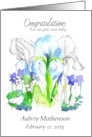 New Baby Congratulations Iris Violet Flowers Custom Name card