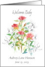 Welcome Baby Birth Announcement Rose Flower Custom Name card
