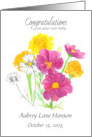 New Baby Congratulations Flowers Spatter Custom Name card