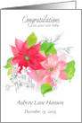 New Baby Congratulations Poinsettia Flower Custom Name card