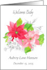 Baby Birth Announcement Poinsettia Flower Custom Name card