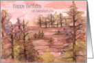 Happy Birthday on Valentine’s Day Sunset Trees card