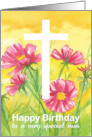 Happy Birthday Nun Religious Sister Cross Flowers card