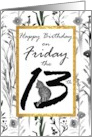 Happy Birthday Friday the 13th Black Cat Flowers card