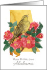 Happy Birthday from Alabama Camellia Flower Bird card