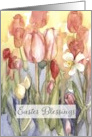 Easter Blessings Pink Tulips Daffodil Watercolor card