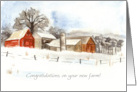 Congratulations New Farm Barn Winter Snow Trees card