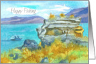 Happy Birthday Fishing Boat Desert Mountain Lake card