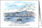 Happy 50th Birthday Brother Fishing Boat Lake Custom card
