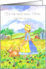 Happy Birthday Niece Farm Girl Dog Wildflowers Custom card