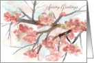 Spring Greetings Pink Cherry Blossom Tree Spatter card
