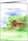 Happy Birthday Covered Bridge Watercolor card