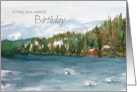 Happy Birthday Mountain Lake Trees Watercolor card