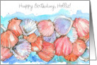 Happy Birthday Seashells Ocean Beach Spatter Custom card