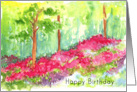Happy Birthday Flower Meadow Trees Watercolor card