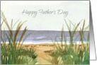 Happy Father’s Day Ocean Beach Grasses Watercolor card