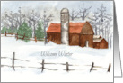 Welcome Winter Barn Snow Watercolor Painting card