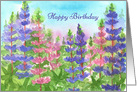 Happy Birthday Lupine Flowers Watercolor card