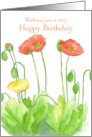 Wishing You A Happy Birthday Red Poppies Watercolor Flowers card
