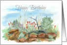 Happy Birthday Desert Wildflowers Landscape Watercolor card