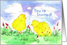 Easter Party Invitation Spring Chickens Watercolor card