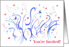 4th of July Barbecue Party Invitation Red White Blue Stars Fireworks card