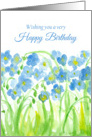 Happy Birthday Blue Flax Watercolor Flowers card