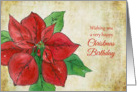 Happy Birthday Christmas Flower Red Poinsettia Watercolor Flower card