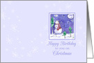 Happy Birthday on Christmas Snowman Watercolor Art Blue Snowflakes card