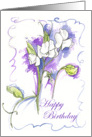 White Sweet Pea Happy Birthday Floral Watercolor card