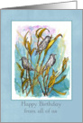 Happy Birthday From All Of Us Birds Trees Watercolor Nature Art card