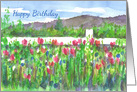 Happy Birthday Wildflower Mountain Watercolor card