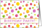 Birthday Party Invitation Red Yellow Green Watercolor Polka Dots card