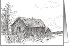 Black and White Cabin Landscape Drawing Blank card