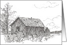 Black and White Cabin Landscape Drawing Blank card